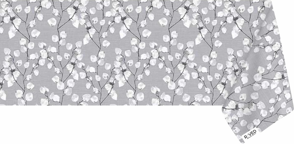 Raved Tafelzeil Lente Bloemen 140 cm x 550 cm - Grijs - PVC - Afwasbaar