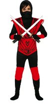 Guirca - Ninja & Samurai Kostuum - Scherp Zwaard Ninja - Jongen - Rood, Zwart - 10 - 12 jaar - Carnavalskleding - Verkleedkleding