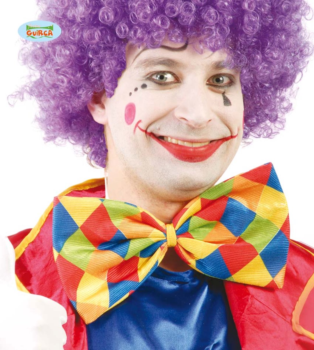 Guirca - Clown & Nar Kostuum - Geruite Vlinderdas Clown 30 Centimeter - Multicolor - Carnavalskleding - Verkleedkleding - de Feestneus-uden