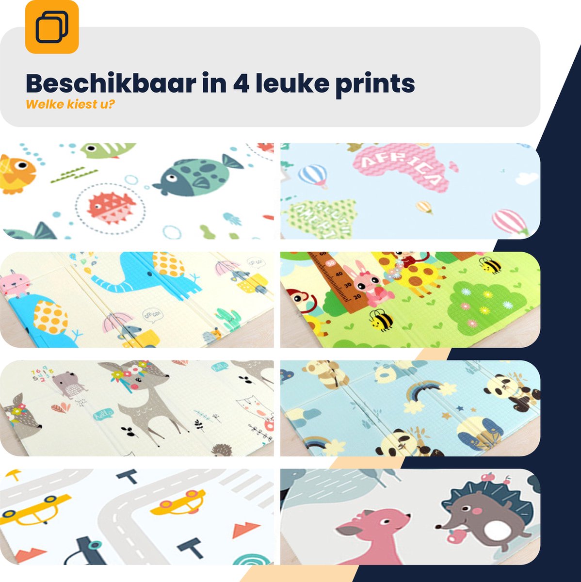 MIRO® Speelmat Baby Foam XL - Kruipmat - Opvouwbaar - Dieren & Verkeer - Kinder Speelgoed 1 Jaar - Dubbelzijdig Speelkleed - Tummy Time - Babygym 180 x 200CM - Incl. Opbergtas — afbeelding 4