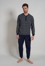 Gotzburg heren pyjama O-hals met knoopjes - middenblauw dessin - Maat: XL