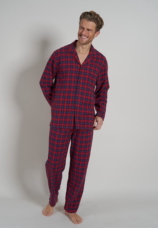 TOM TAILOR pyjama homme flanelle à boutons - rouge foncé à carreaux -  Taille : M | bol