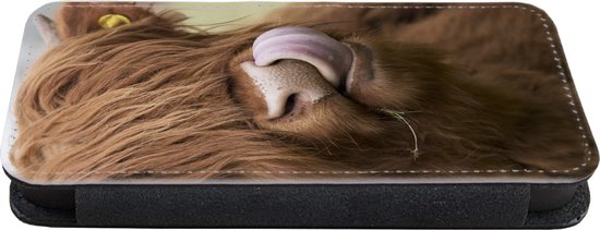 Bookcase téléphone iPhone 13 Mini Bookcase - Scottish Highlander - Marron - Animaux - Avec compartiments - Étui portefeuille avec fermeture magnétique