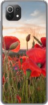 Geschikt voor Xiaomi 11T hoesje - Zonsondergang achter de mooie Klaprozen - Siliconen Telefoonhoesje