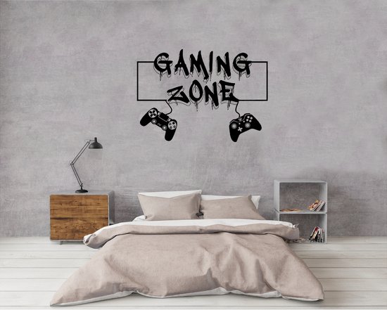 60cm grote Gaming zone muursticker voor gaming en PC. Voor elke gameroom of mancave | zwart