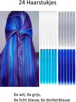 FISKA - 24X Hairextension Mix Kleur Blauw/Wit - Clip In Haar - Haar Extension - Nephaar - Kunsthaar - Carnaval - Verkleden
