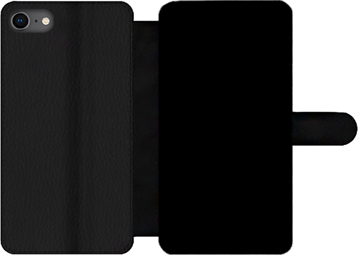 Telefoonhoesje Geschikt voor iPhone 7 telefoonhoesje - Zwart - Effen kleur - Met vakjes - Wallet case met magneetsluiting