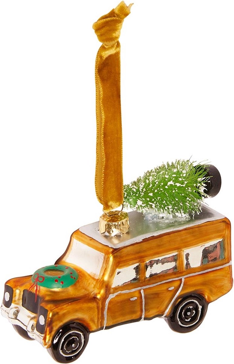 Gouden 4x4 landrover met kerstboom kersthanger - Talking Tables