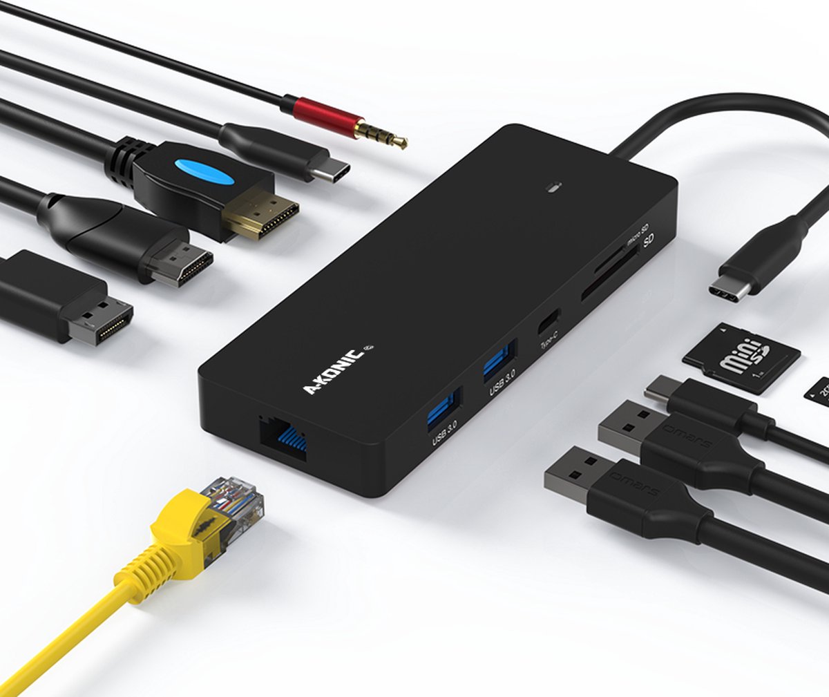 A-KONIC USB-C Laptop Docking Station – 11-IN-1 met Dual HDMI, Displayport 4K 60Hz – Tripple Display – Gigbit Ethernet, 100W PD - Zwart