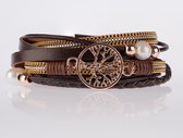 Bracelet Femme Or Rose - Bracelet Wrap en Cuir Galeara design Rose couleur Marron Dames Tree of Life 20.5cm - Galeara design
