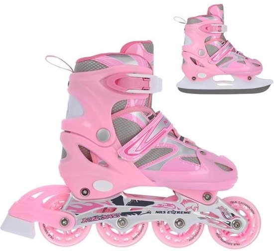 Nils extreme 2in1 Skeelers+schaatsen Roze Maat 3538 verstelbaar