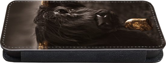 Étui pour téléphone iPhone 13 Bookcase - Highlander écossais - Fourrure - Zwart - Avec compartiments - Étui portefeuille avec fermeture magnétique