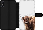 Bookcase Geschikt voor iPhone XS Max telefoonhoesje - Schotse hooglander - Verf - Grijs - Met vakjes - Wallet case met magneetsluiting