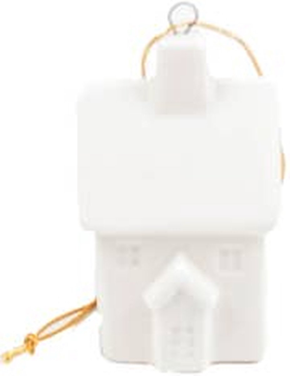 HV - Huisje met voordeur - Kersthanger - Wit - Keramiek - 3x2x6 cm