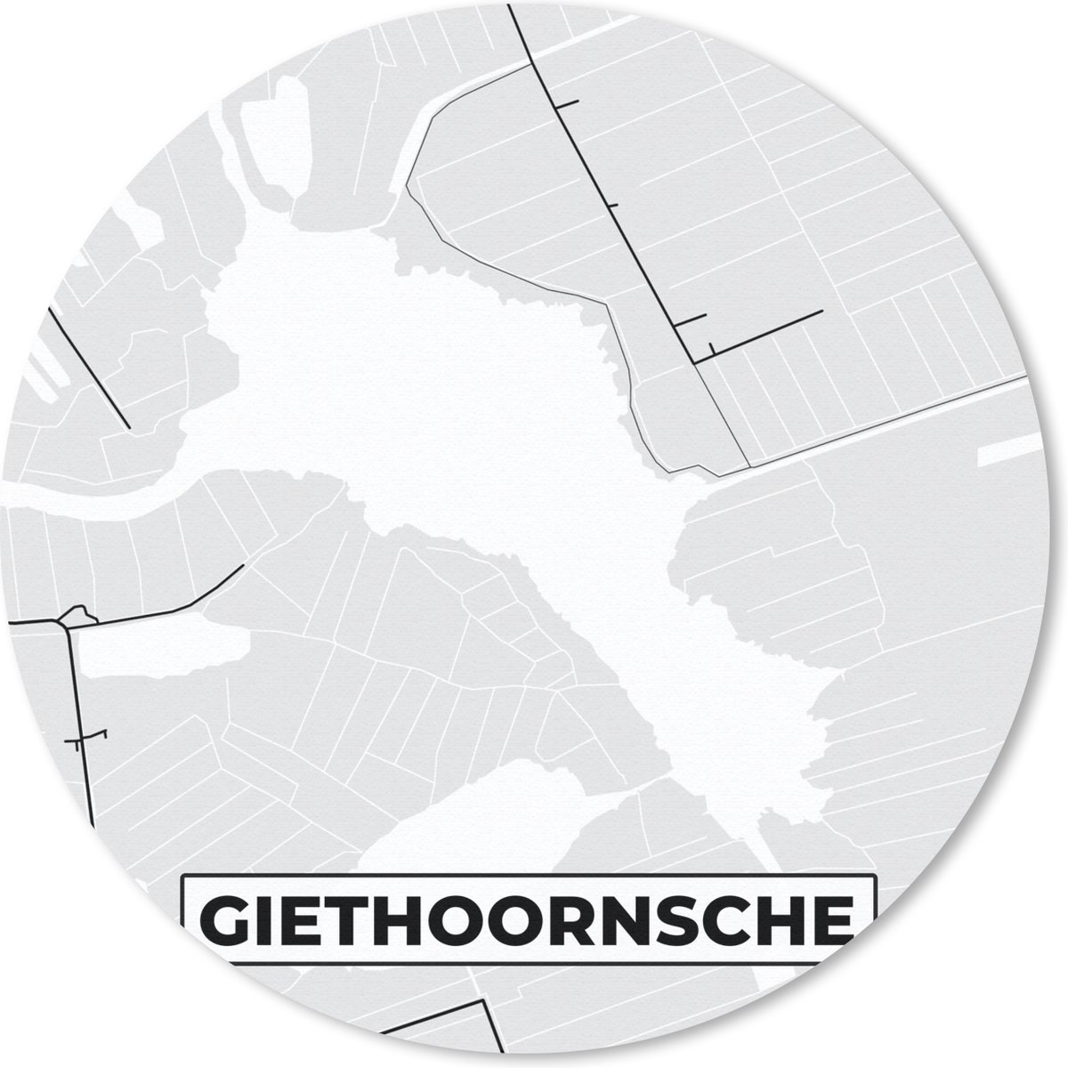 Muismat rond 50x50 cm - Mousepad Nederland - Kaart - Giethoornsche - Stadskaart - Plattegrond - Ronde muismatten - Stadskaart
