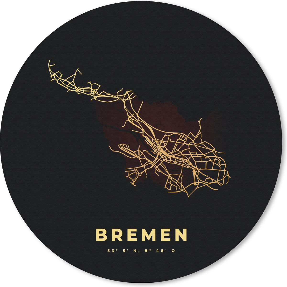 Muismat rond 30x30 cm - Mousepad Bremen - Goud - Stadskaart - Kaart - Plattegrond - Ronde muismatten - Stadskaart