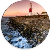 WallClassics - Dibond Muurcirkel - Vuurtoren aan de Kust - 30x30 cm Foto op Aluminium Muurcirkel (met ophangsysteem)