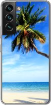 Geschikt voor Samsung Galaxy S22 Plus hoesje - Palmbomen - Strand - Zee - Siliconen Telefoonhoesje