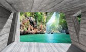 Fotobehang - Vlies Behang - Uitzicht van het Terras op de Bergen en Zee 3D - 368 x 254 cm