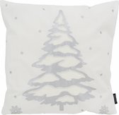 Kerstboom Zilver 'Kerst' Kussenhoes | Katoen / Polyester | 45 x 45 cm | Geborduurd