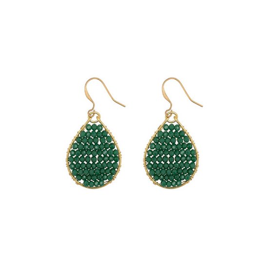 HINTH, Monsoon Green, Boucles d' Boucles d'oreilles en or faites à la main avec des Perles vertes