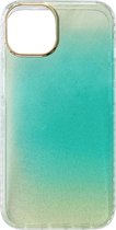 Casemania Hoesje Geschikt voor Apple iPhone 14 Plus Turquoise - Extra Stevig Glitter Regenboog Siliconen Back Cover