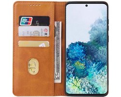 Smartphonica Samsung Galaxy S20 leren hoesje met magnetische sluiting en pashouders book case – Bruin geschikt voor Samsung Galaxy S20