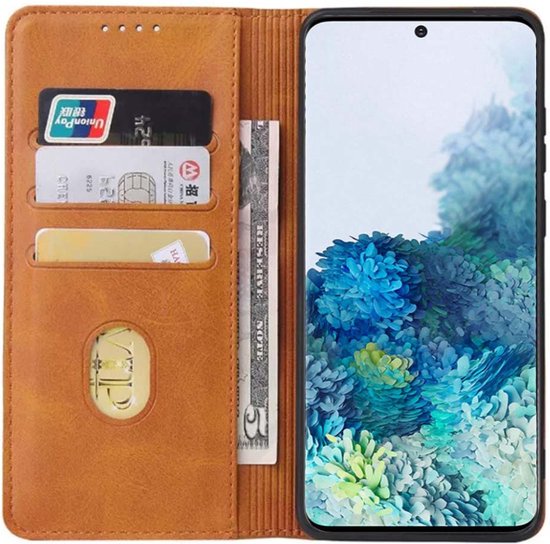 Smartphonica Samsung Galaxy S20 leren hoesje met magnetische sluiting en pashouders book case – Bruin geschikt voor Samsung Galaxy S20