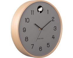 Wall clock Natural Cuckoo birch wood mouse grey