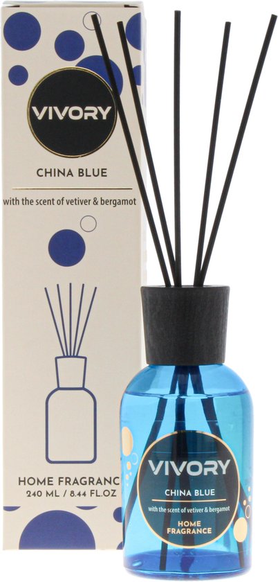 Vivory Luxe Geurstokjes 240ml, met de geur van vetiver & bergamot - China Blue collectie