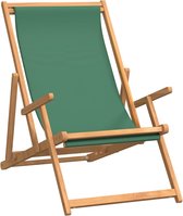 ligstoel - teakhout - groen - bruin - duurzaam - strandstoel - camping - weerbestendig - tuinmeubel - stoffen zitting - massief - comfortabel - inklapbaar - armleuning -  60 x 126 x 87.5 cm