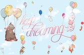 Fotobehang - Vlies Behang - Vliegende Dieren en Ballonnen - Keep Dreaming - Kinderbehang - 520 x 318 cm