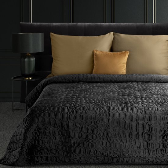 AmeliaHome Sprei 200x220 cm donkerblauw bedsprei dubbelzijdig reliëf mat satijn Carmen