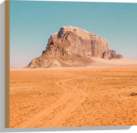 WallClassics - Hout - Sahara met berg - 50x50 cm - 12 mm dik - Foto op Hout (Met Ophangsysteem)