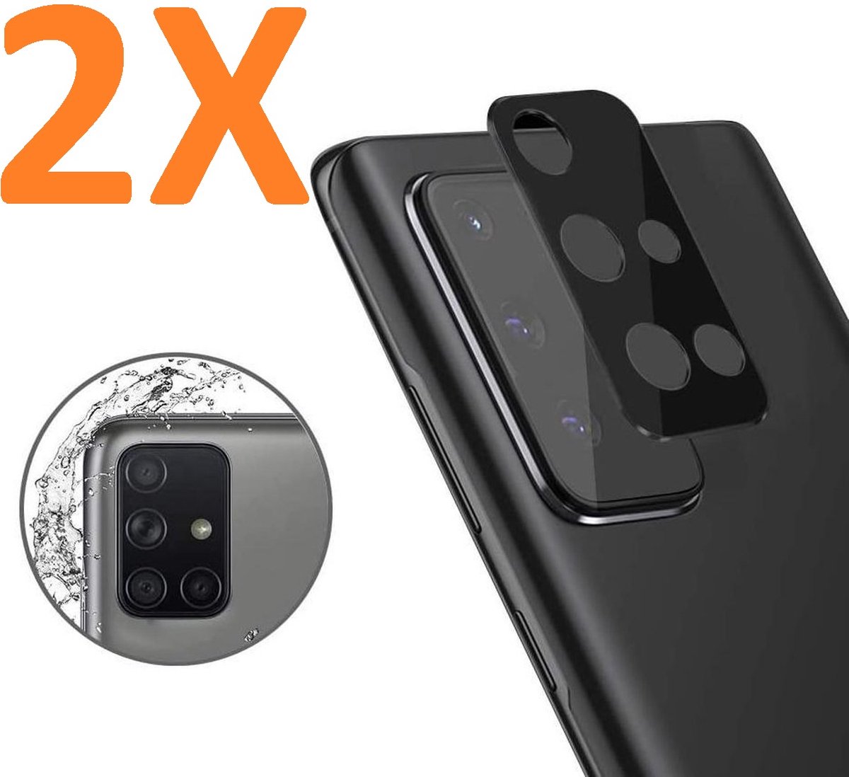 Camera Lens Glass Protector - beschermer Geschikt voor: Samsung Galaxy A51 - Zwart - 2x