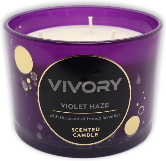 Vivory Luxe Geurkaars 3 pits, met de geur van Natuurlijke Franse lavendel - uit de Violet Haze collectie