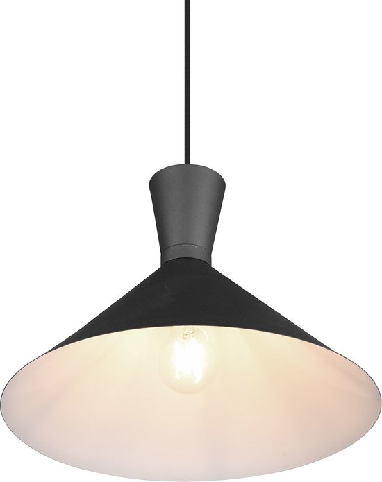 LED Hanglamp - Trion Ewomi - E27 Fitting - 1-lichts - Rond - Mat Zwart - Aluminium - Ø35cm
