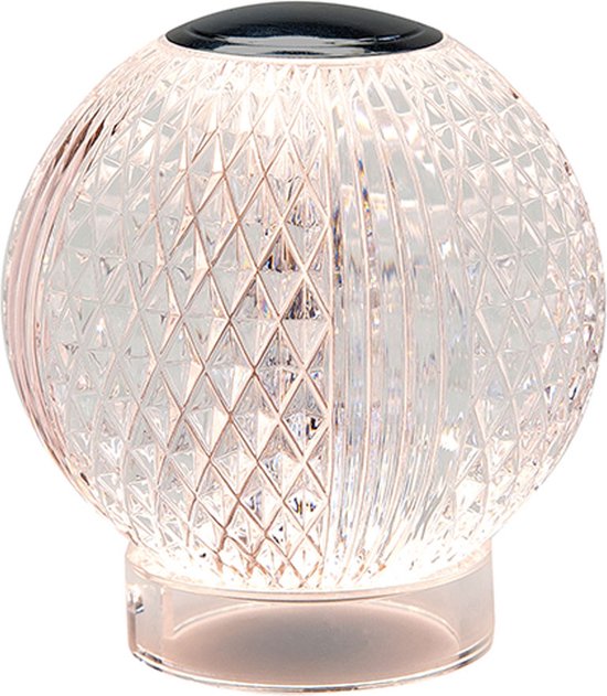 Glazen tafellamp Diamante | 2 lichts | transparant / zwart | oplaadbaar | 3 standen | touchfunctie | 1,5 Watt LED | Ø 9 cm | eettafel / kantoor lamp | modern / sfeervol design