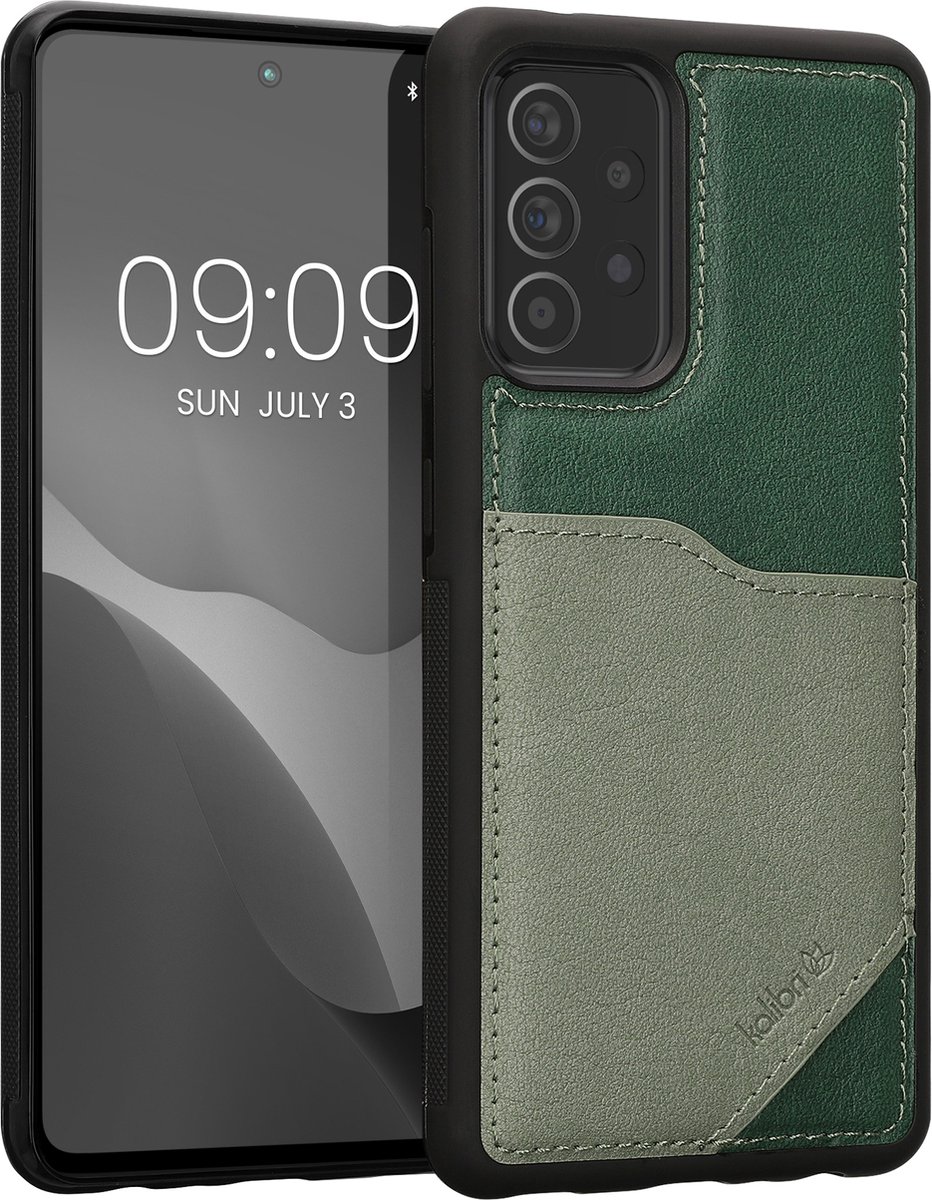 kalibri telefoonhoesje compatibel met Samsung Galaxy A52 / A52 5G / A52s 5G - Back cover synthetisch leer met pashouder - In donkergroen / lichtgroen
