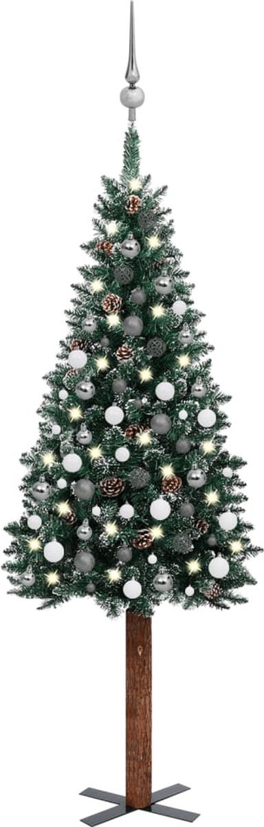 Prolenta Premium - Kerstboom met LED's en kerstballen smal 180 cm groen