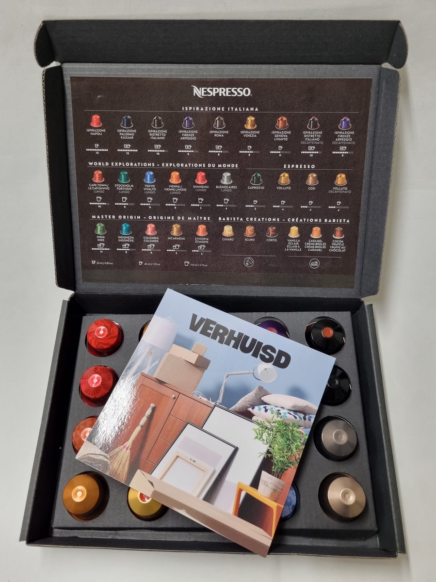 Koffie Proeverij Pakket 20 stuks verschillende smaken met Mystery Card 'Verhuisd' met persoonlijke (video) boodschap | Verjaardag | Sinterklaas | Kerstpakket | Vaderdag | Moederdag | Jubileum | Valentijnsdag
