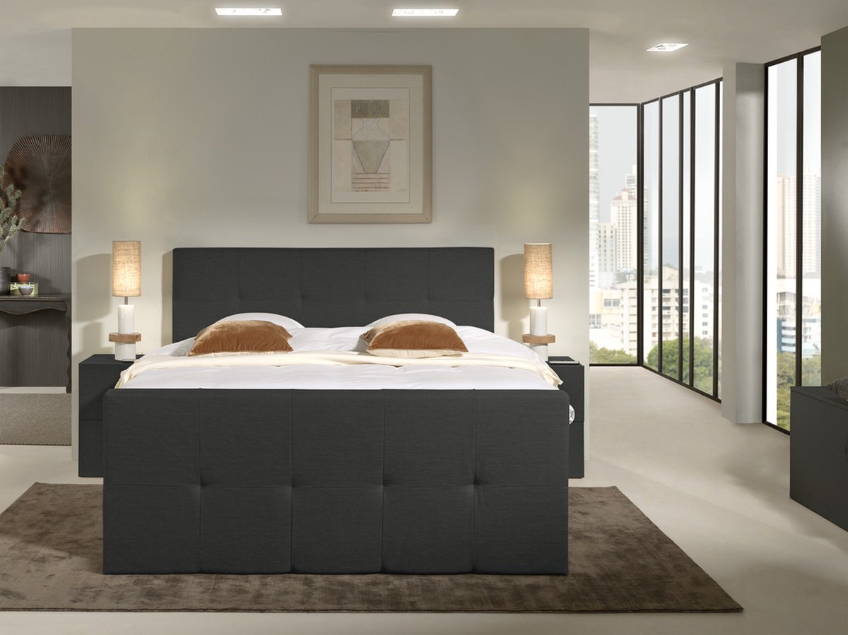 Maison Interiors ® - Lyon Vlakke Boxspring 160x210 Antraciet Hotel Kwaliteit - In Nederland gemaakt - Maatwerk mogelijk