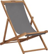 ligstoel - teakhout - grijs - bruin - duurzaam - strandstoel - camping - weerbestendig - tuinmeubel - stoffen zitting - massief - comfortabel - inklapbaar - 56 x 105 x 96 cm