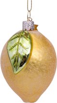 Ornament glass yellow lemon w/leaf H8cm