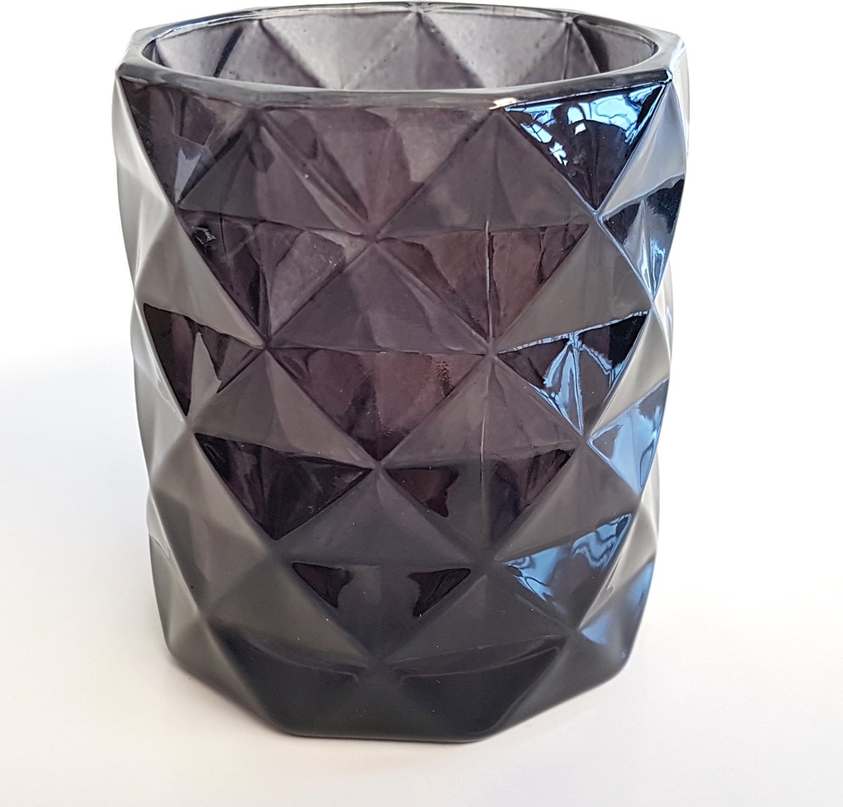 Windlicht / theelichthouder / waxinelichtjeshouder geruit - Zwart / transparant - 8 x 8 x 9 cm hoog.