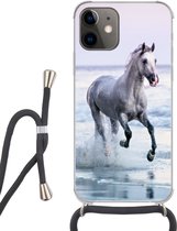 Hoesje met koord Geschikt voor iPhone 11 - Paard - Zee - Pastel - Siliconen - Crossbody - Backcover met Koord - Telefoonhoesje met koord - Hoesje met touw