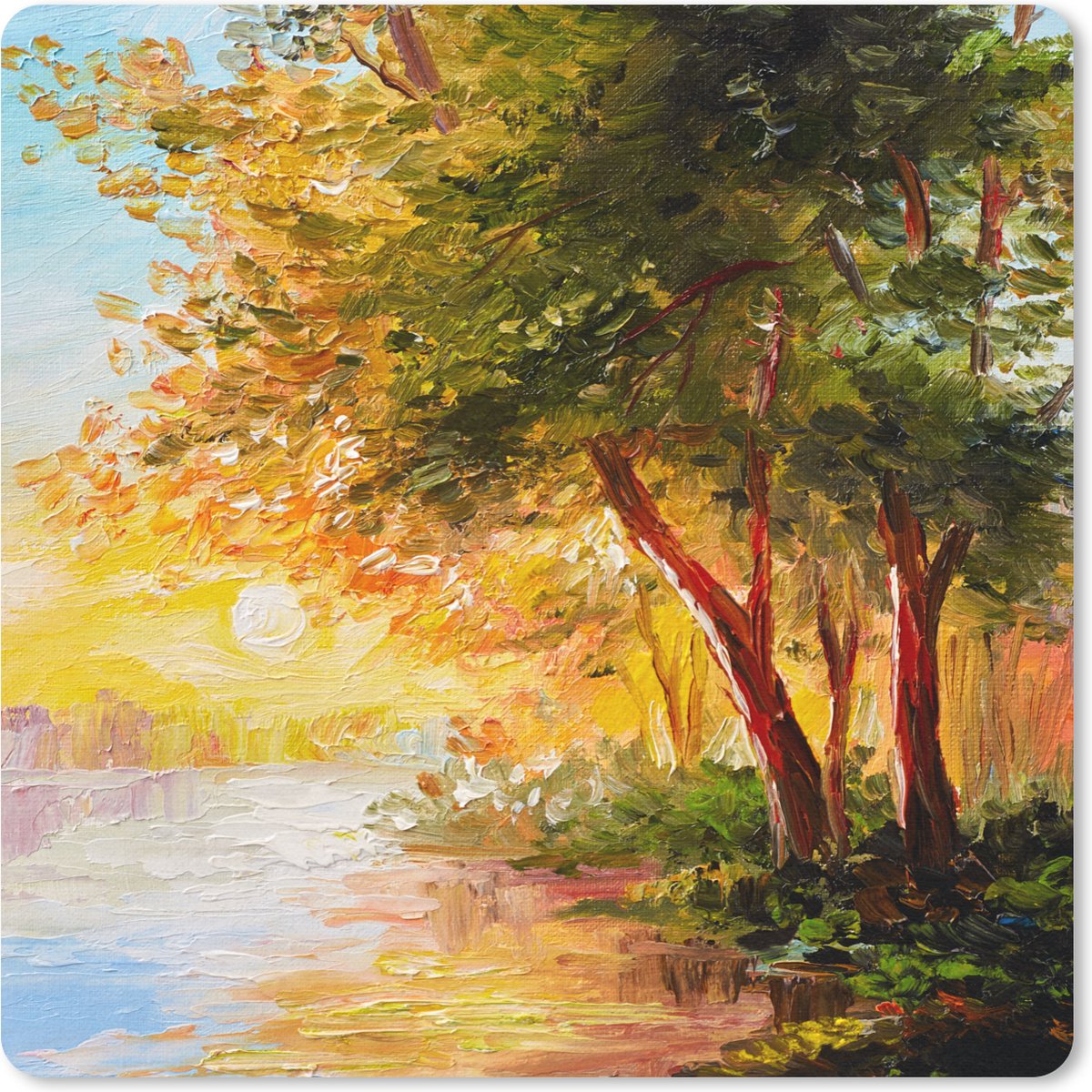 Muismat 30x30 cm - Mousepad Natuur - Schilderij - Boom - Water - Muismatten