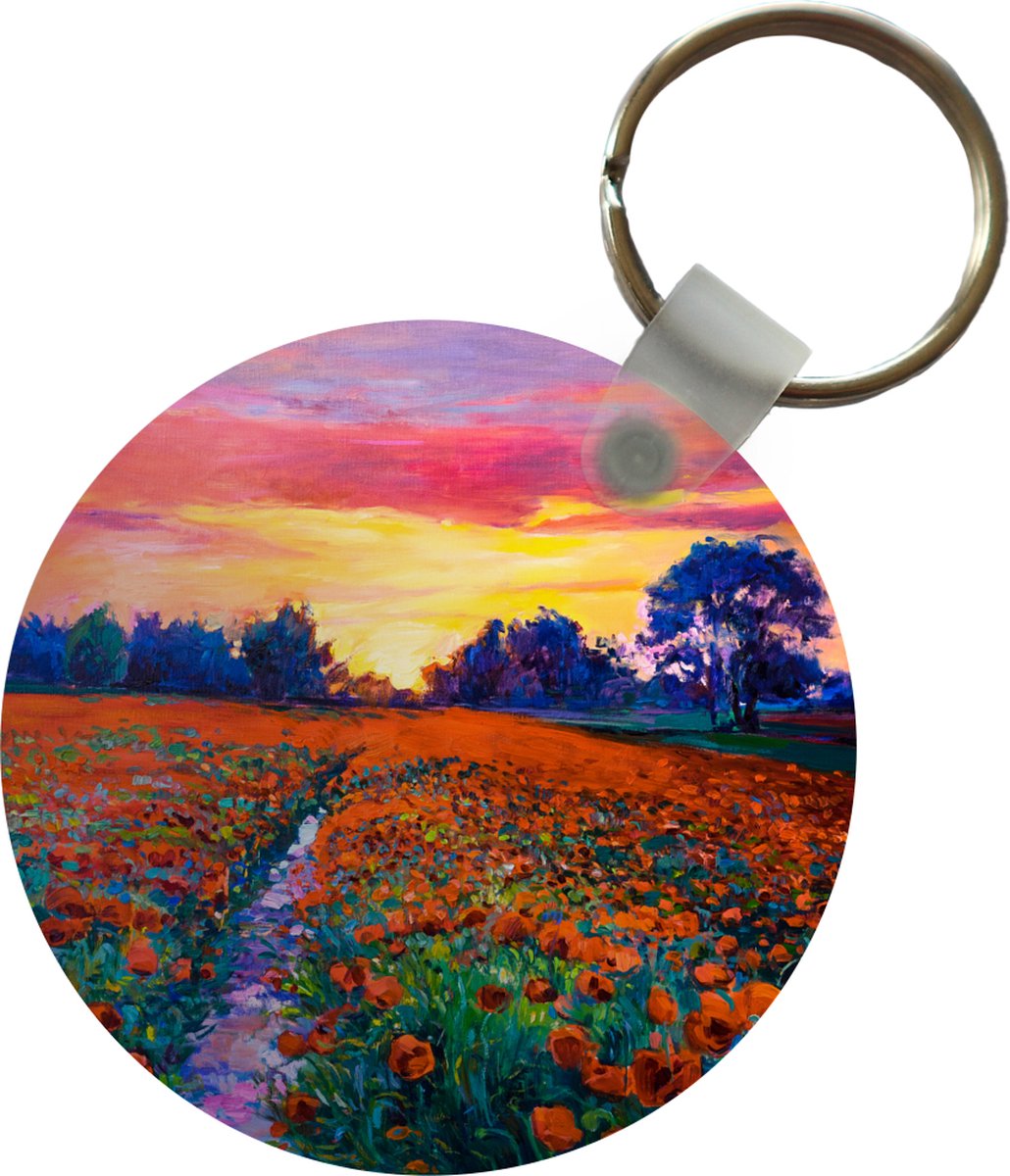 Sleutelhanger - Schilderij - Natuur - Bloemen - Olieverf - Plastic - Rond - Uitdeelcadeautjes