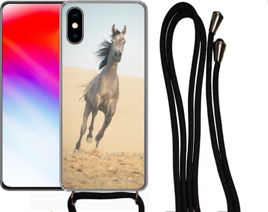 Coque avec cordon iPhone X - Cheval - Sable - Désert - Siliconen - Bandoulière - Coque arrière avec cordon - Coque pour téléphone avec cordon - Coque avec corde