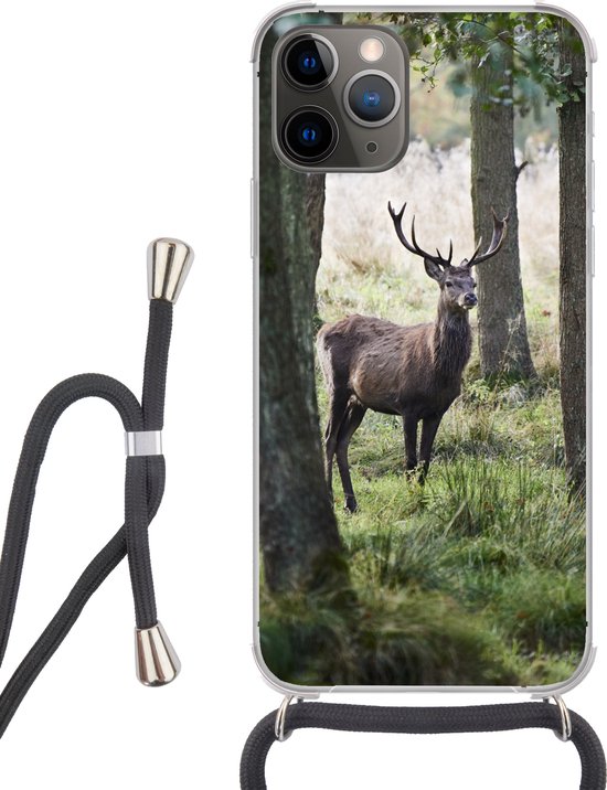 Coque avec cordon iPhone 13 Pro Max - Cerf - Arbres - Herbe - Siliconen - Bandoulière - Coque arrière avec cordon - Coque pour téléphone avec cordon - Coque avec corde